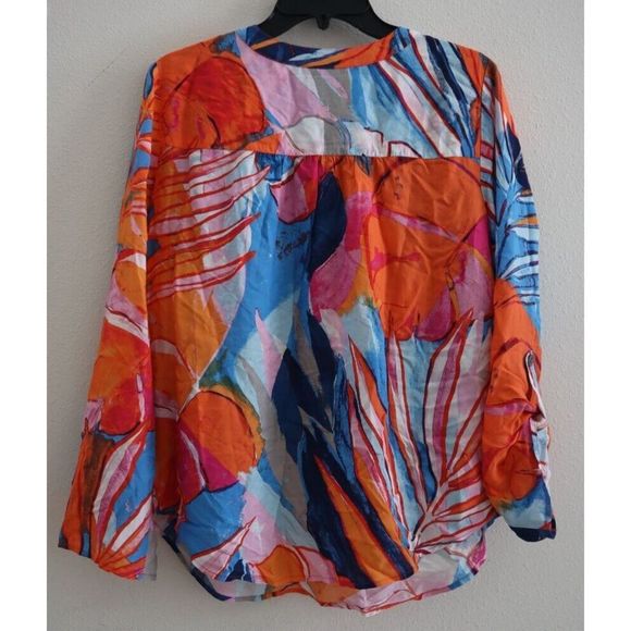 Nic+Zoe Women's Sz Small Blue Multi Tropical Mirage Print Woven Blouse Top $148 - Picture 2 of 8